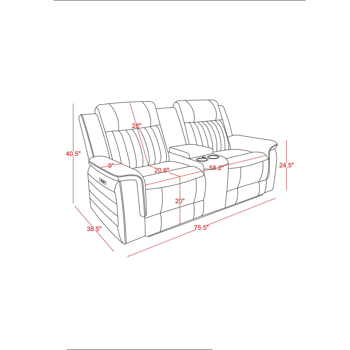 Ian - Power Reclining Sofa With LED Lighting, Surround Sound & Subwoofer - Charcoal Global Furniture USA