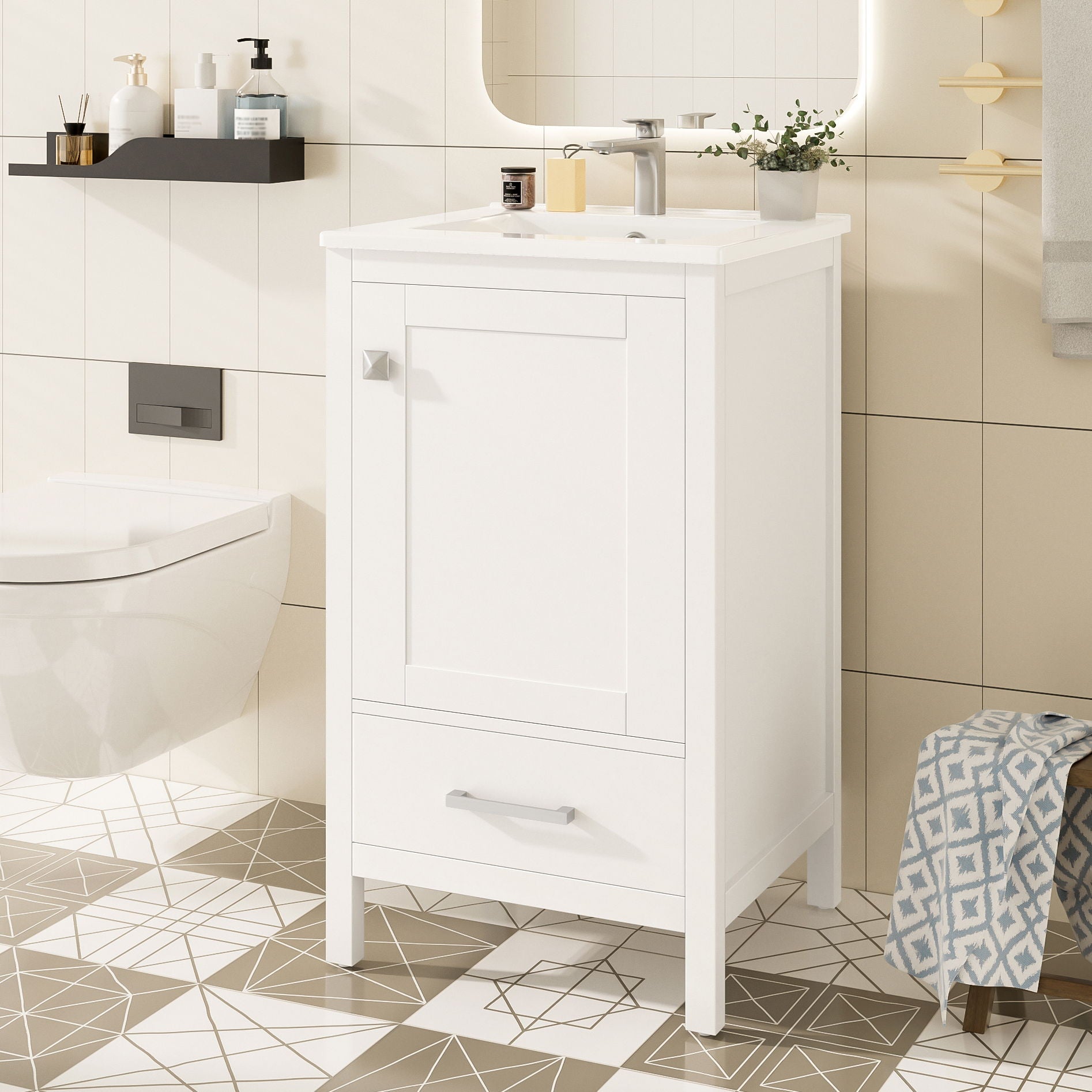 Bathroom Vanity With Ceramic Sink, Soft Close Drawers, Door Organizer, Divider Drawer, Adjustable Foot Pads Hearth and Haven