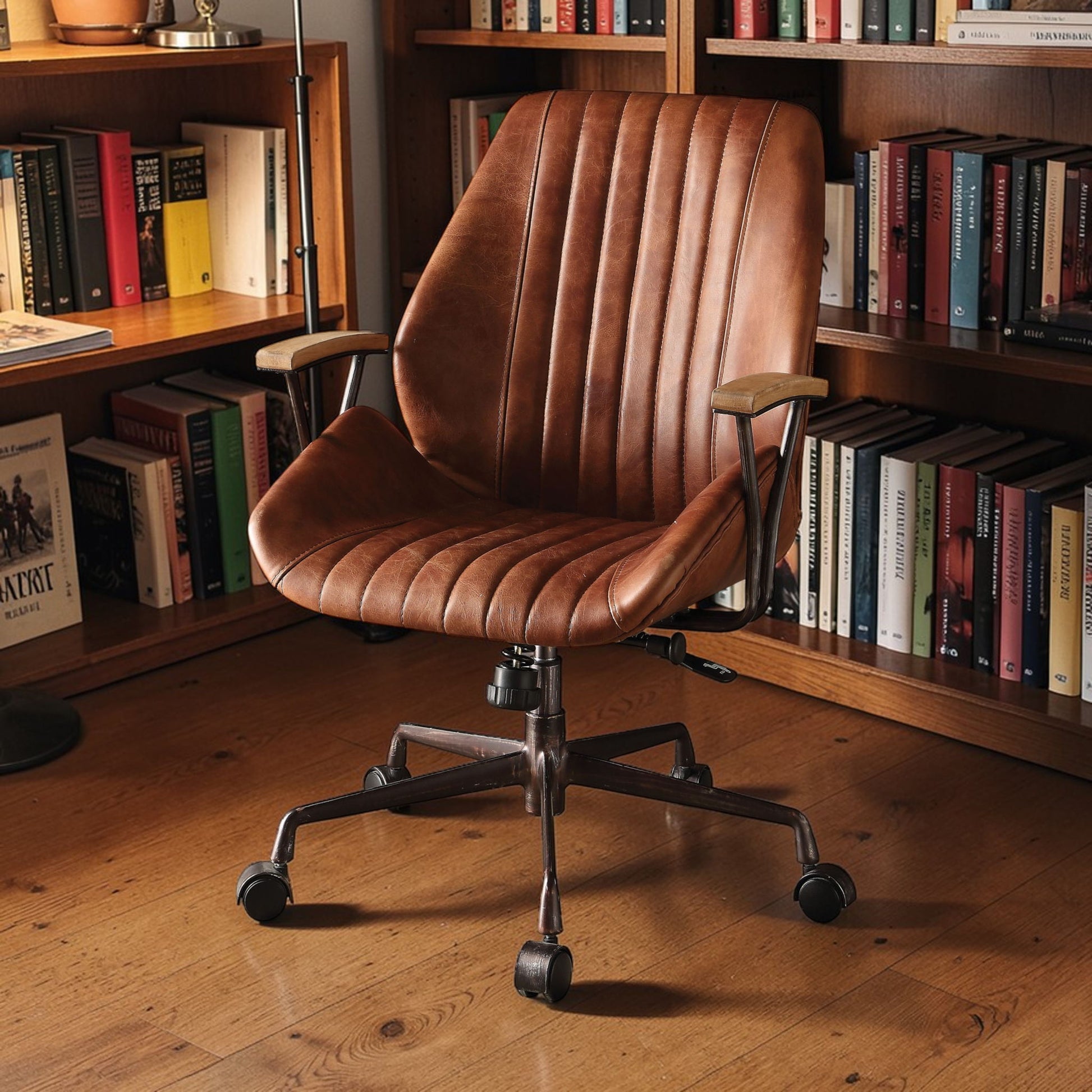 Brancaster - Aluminum Top Grain Leather Office Chair - Coffee Acme