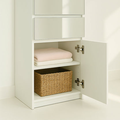 Elise - Modular Wood Closet System With Mirror In Durable Melamine And Wood Customizable Storage - White Home Essentials