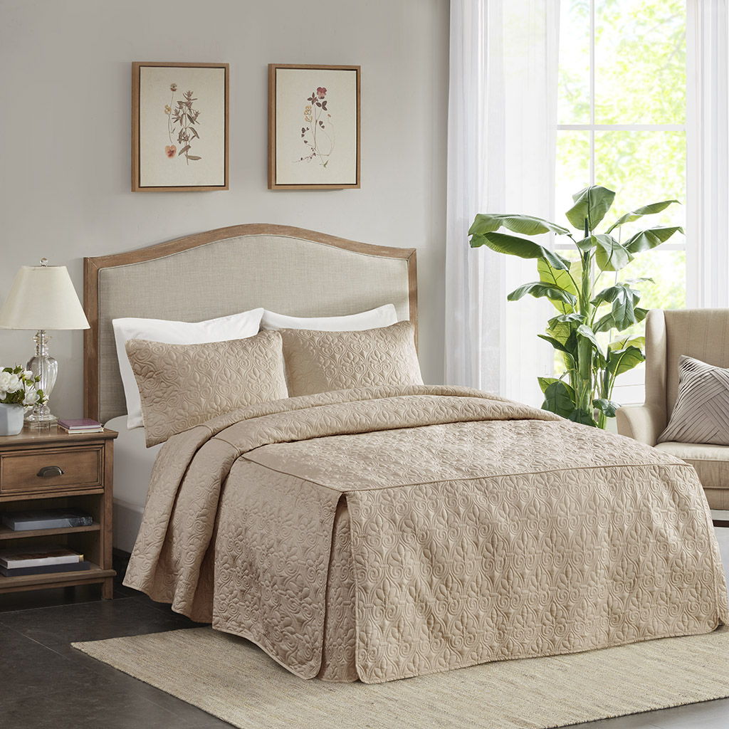 Quebec - Queen Fitted Bedspread (Set of 3) - Khaki