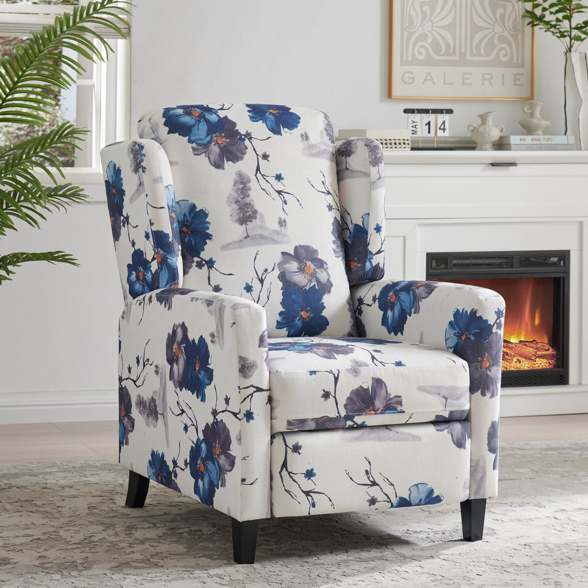 Wingback Recliner Chair With Padded Arms - Blue Home Essentials