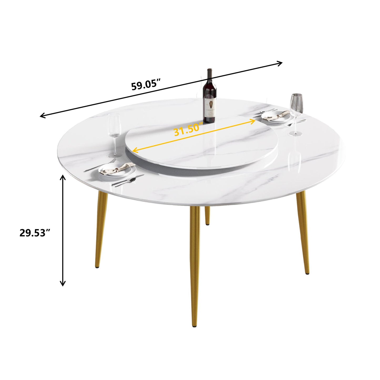 Modern Artificial Stone Round Dining Table, Can Accommodate 6 People Artificial Stone Turntable - White Home Essentials