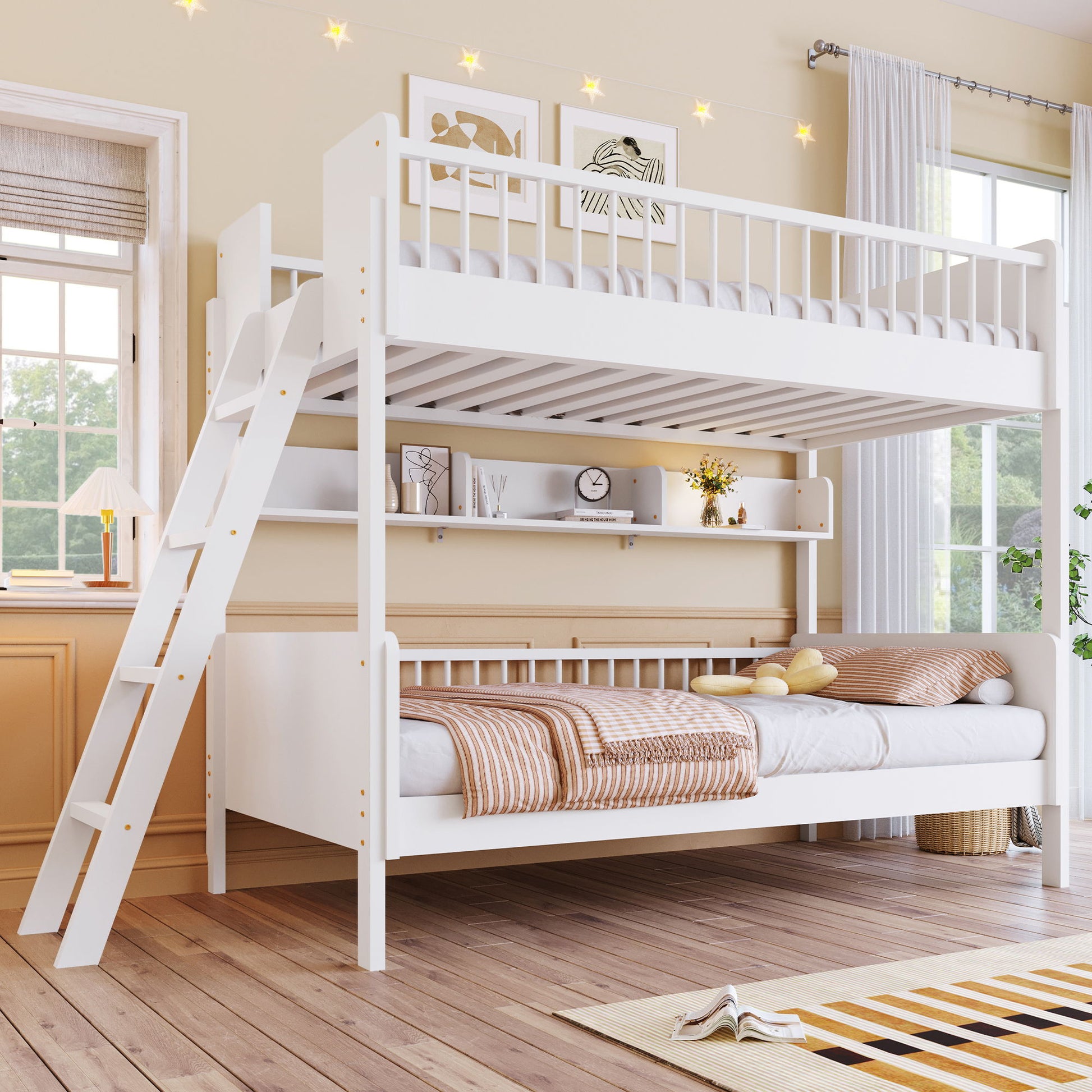 Bunk Bed With 3 Storage Shelves, Adjustable Ladder Left Or Right Hearth and Haven