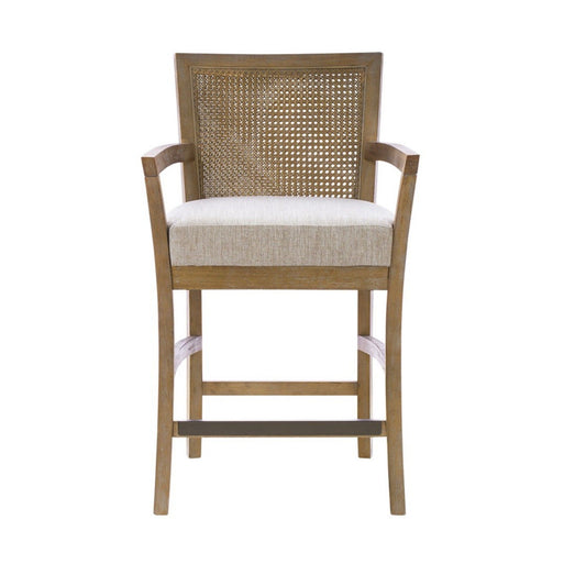 Cane Back Counter Stool With Upholstered Seat - Cream / Reclaimed Natural JLA