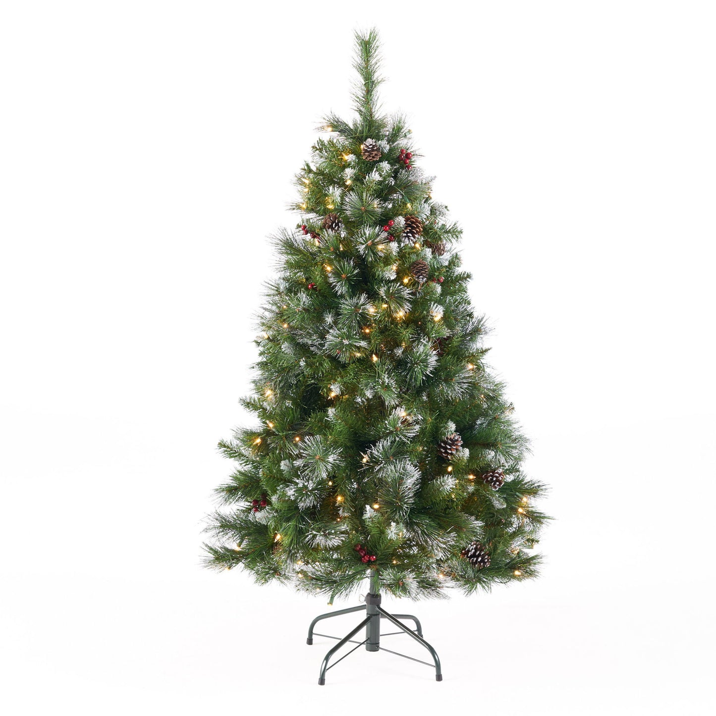 Glitter Bristle Mixed Hinged Tree With Berry And Pine Cones And 200 Cl, 407 Tips - Green Noble House