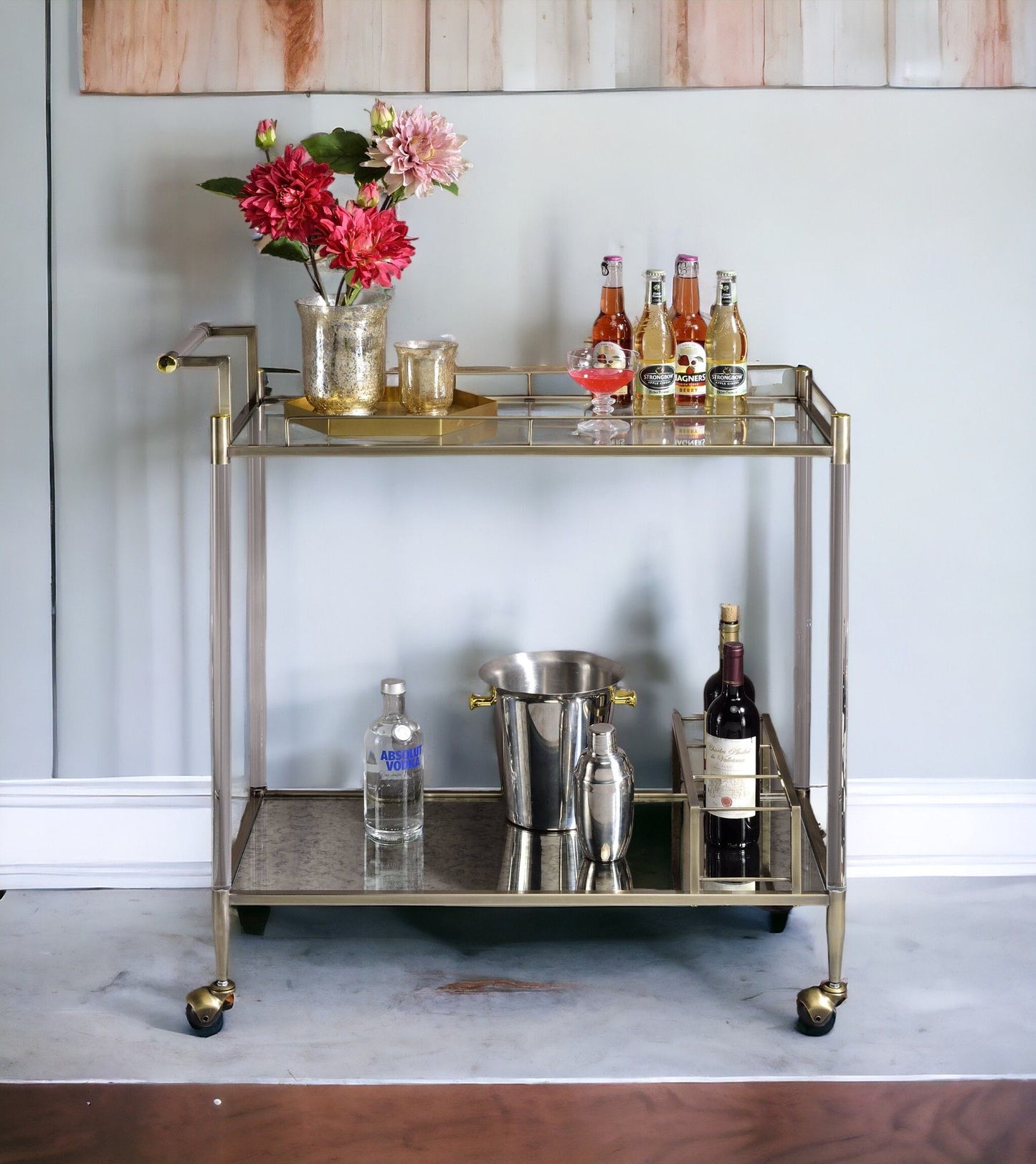Cirro - Antique Mirror Wire Brass Serving Cart - Antique Brass / White Acme
