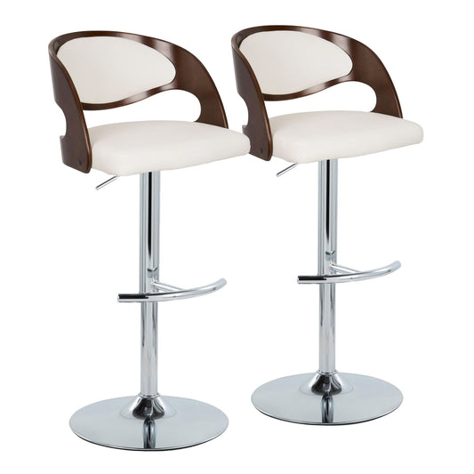 Pino - Mid-Century Modern Adjustable Barstool With Swivel With Rounded T Footrest (Set of 2) - Chrome / Cherry / White Lumi Source