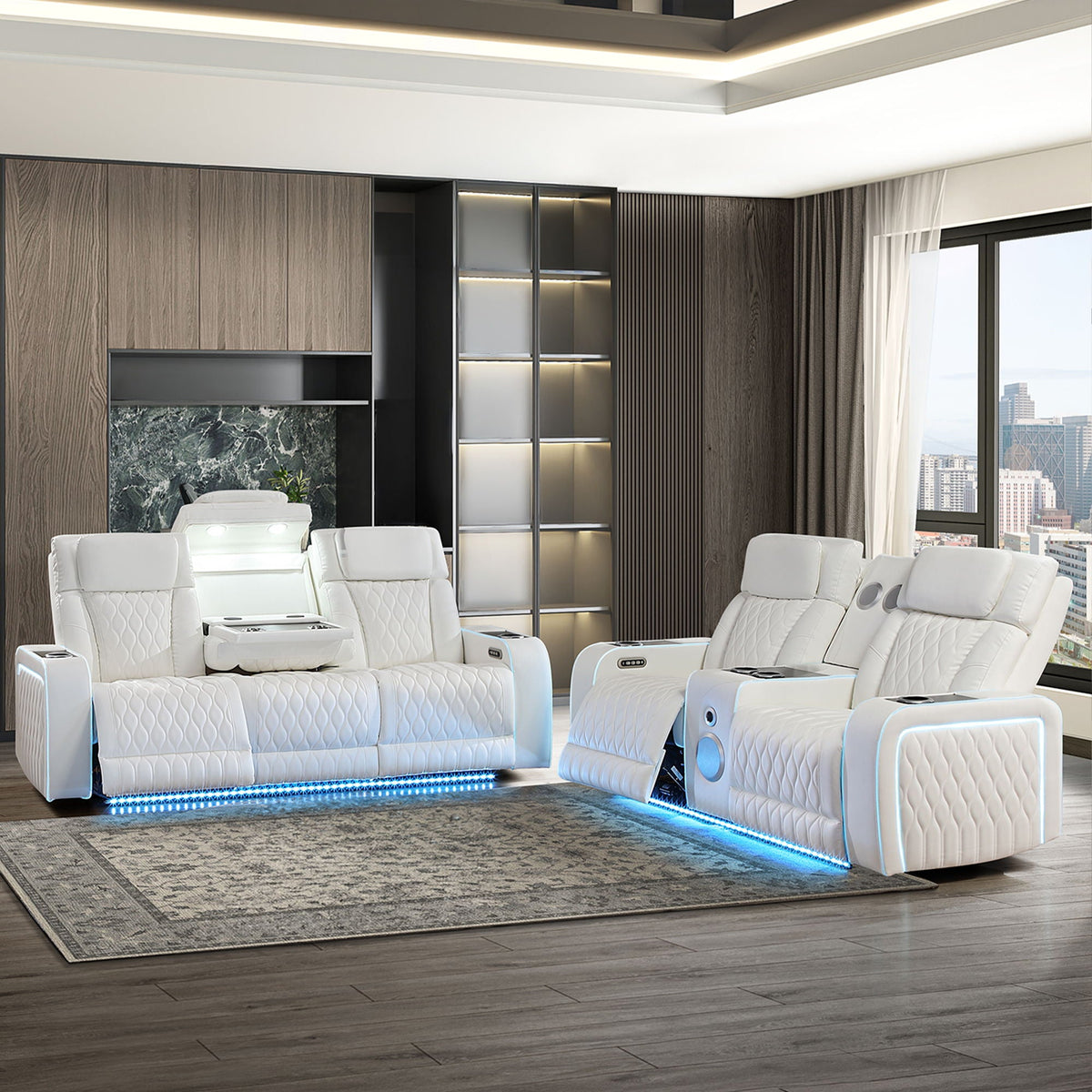 Electra - Power Reclining Set With Power Headrests, Massage And LED Lighting Matrix Furniture Group