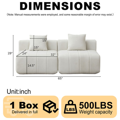 Modular Sectional Sofa With 2 Pillows, Symmetrical Design Home Essentials
