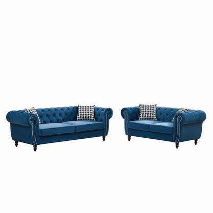Chesterfield Set With Roll Armrest & Nailhead Home Essentials