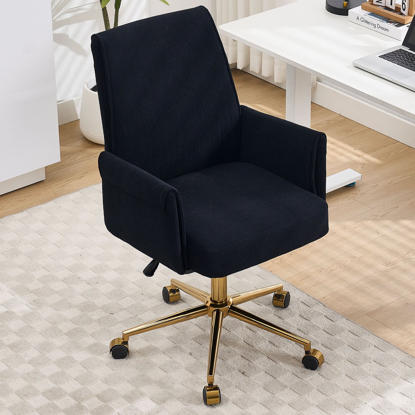 Ergonomic Mid-Back Office Chair With Striped Velvet Fabric