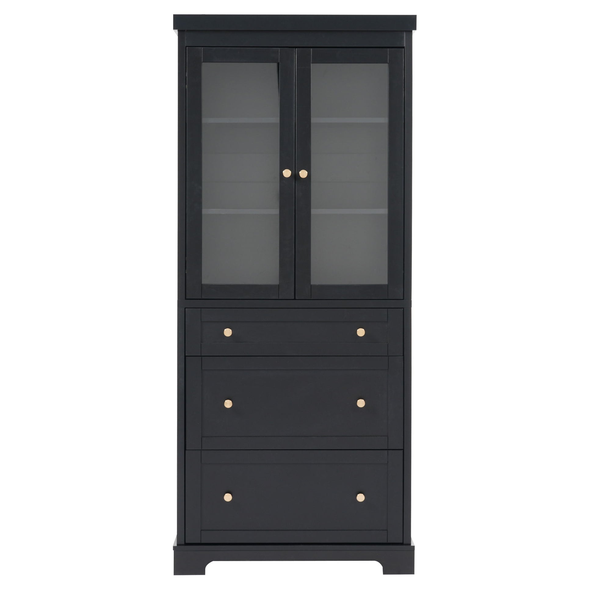 Freestanding Tall Bathroom Cabinet With Adjustable Shelves, Drawers, Soft Close Glass Doors Hearth and Haven