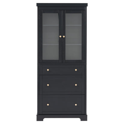 Freestanding Tall Bathroom Cabinet With Adjustable Shelves, Drawers, Soft Close Glass Doors Hearth and Haven