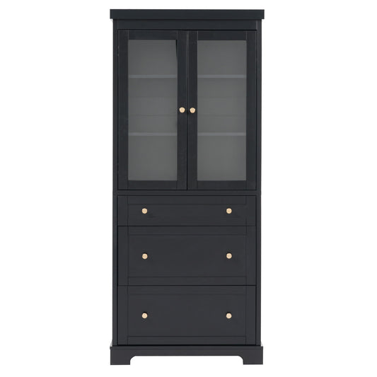 Freestanding Tall Bathroom Cabinet With Adjustable Shelves, Drawers, Soft Close Glass Doors Hearth and Haven
