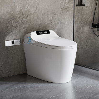 Smart Toilet Bidet Combo With Foot Sensor Open Cover / Seat, Self Cleaning Nozzle, LED Display, Three Level Heated Seat / Airflow, Night Light, Knob Control, Soft Close, Auto Flush, With Remote Control - Gloss White Daily Nest