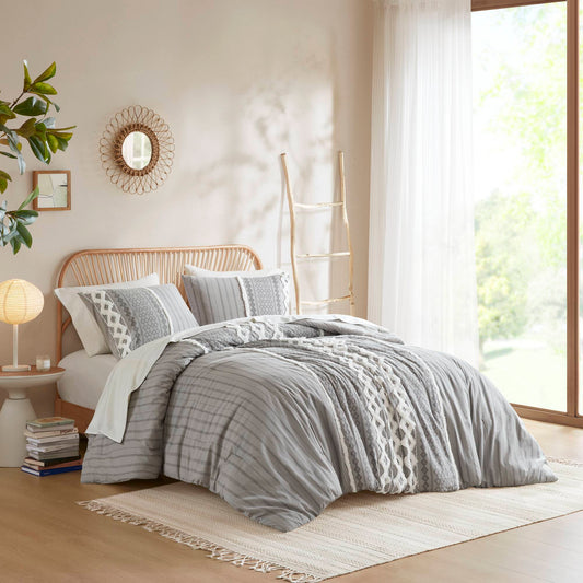 Imani - King Printed Duvet Cover Set With - Gray INK+IVY