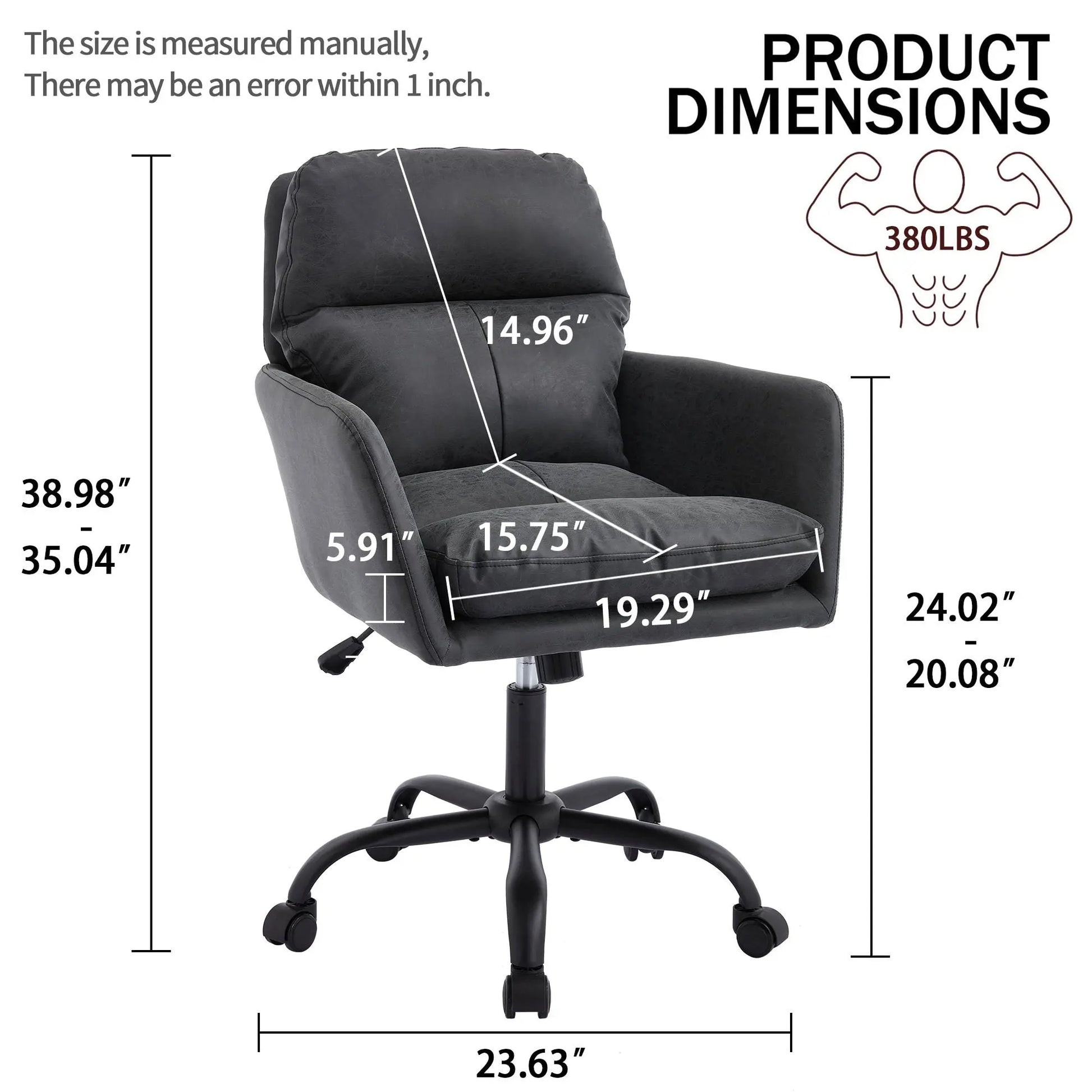 Adjustable Office Chair, Ergonomic Swivel Chair Leather, Comfortable For Long Sitting, Versatile Home And Office Use - Black Home Essentials