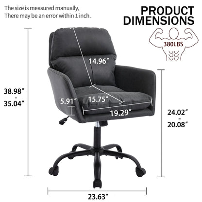 Adjustable Office Chair, Ergonomic Swivel Chair Leather, Comfortable For Long Sitting, Versatile Home And Office Use - Black Home Essentials