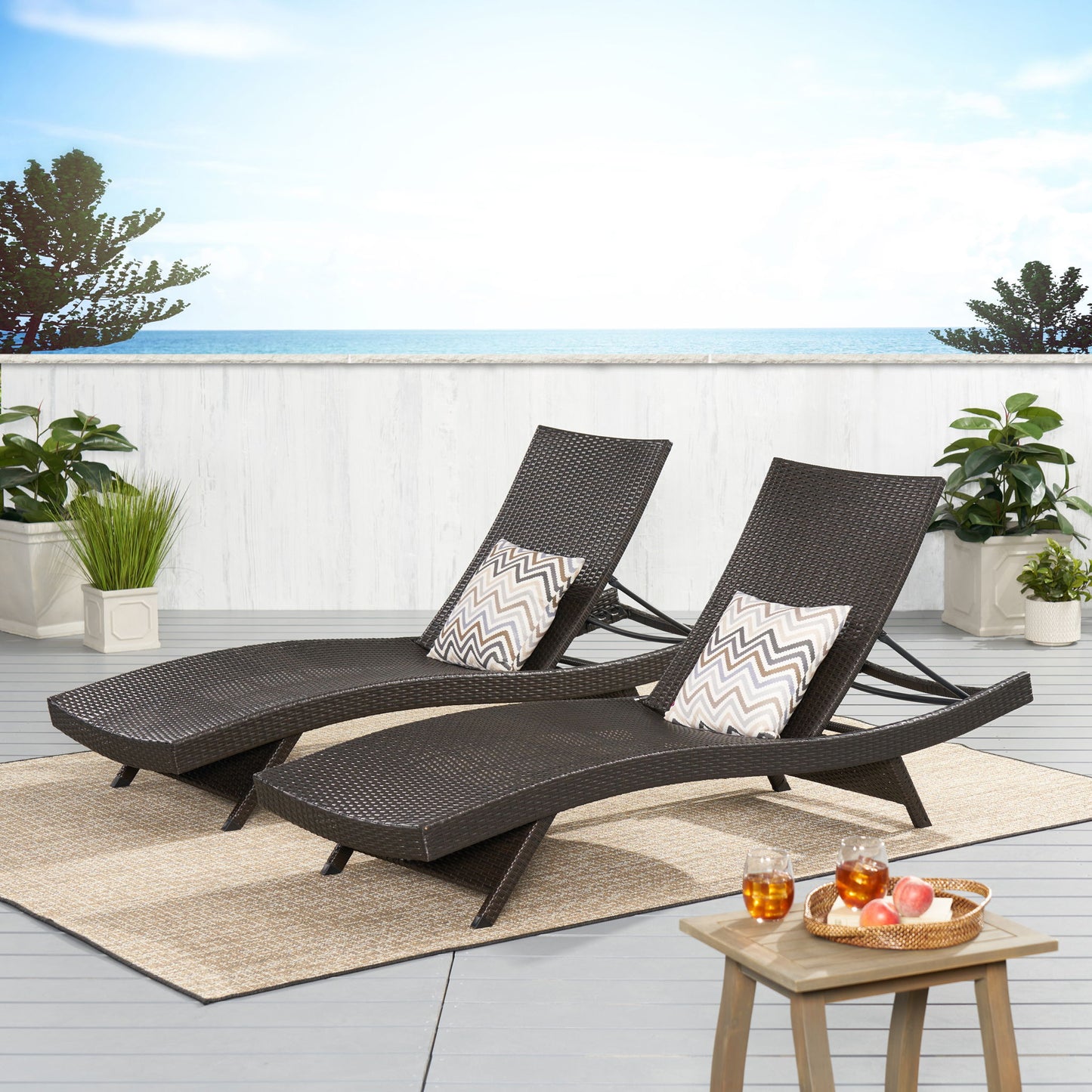 Salem - Wicker Chaise Lounge Adjustable Rattan Outdoor Chair Set - Brown Multi Noble House