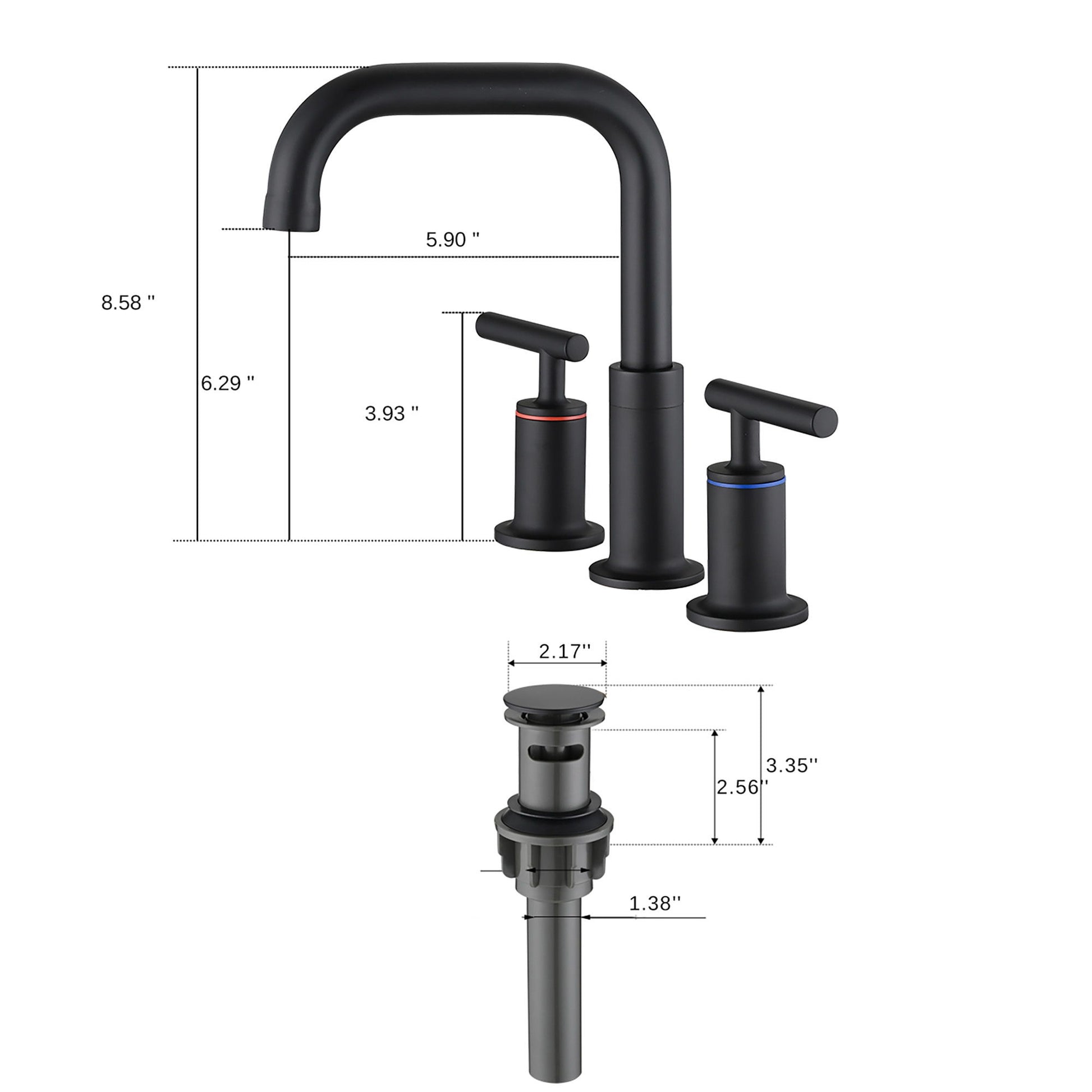 Widespread Bathroom Sink Faucet With Pop Up Drain And Brass Construction - Matte Black Daily Nest