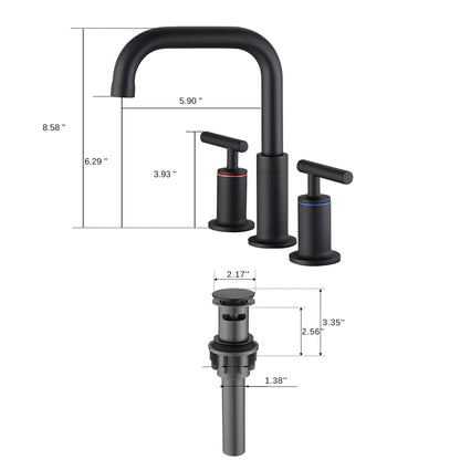 Widespread Bathroom Sink Faucet With Pop Up Drain And Brass Construction - Matte Black Daily Nest