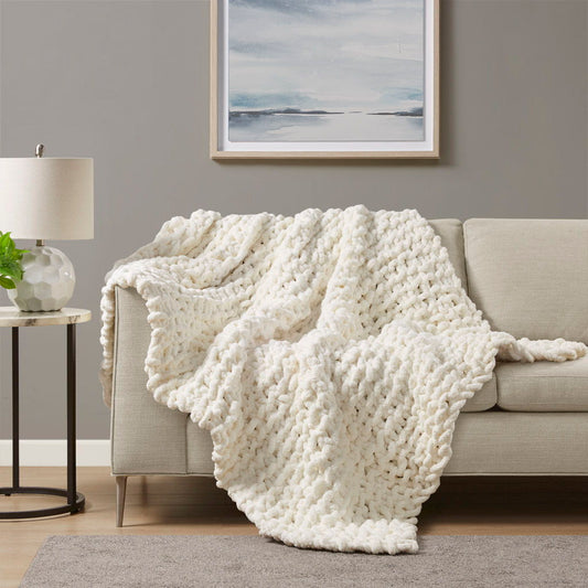 Chunky Knit Throw - Ivory Madison Park