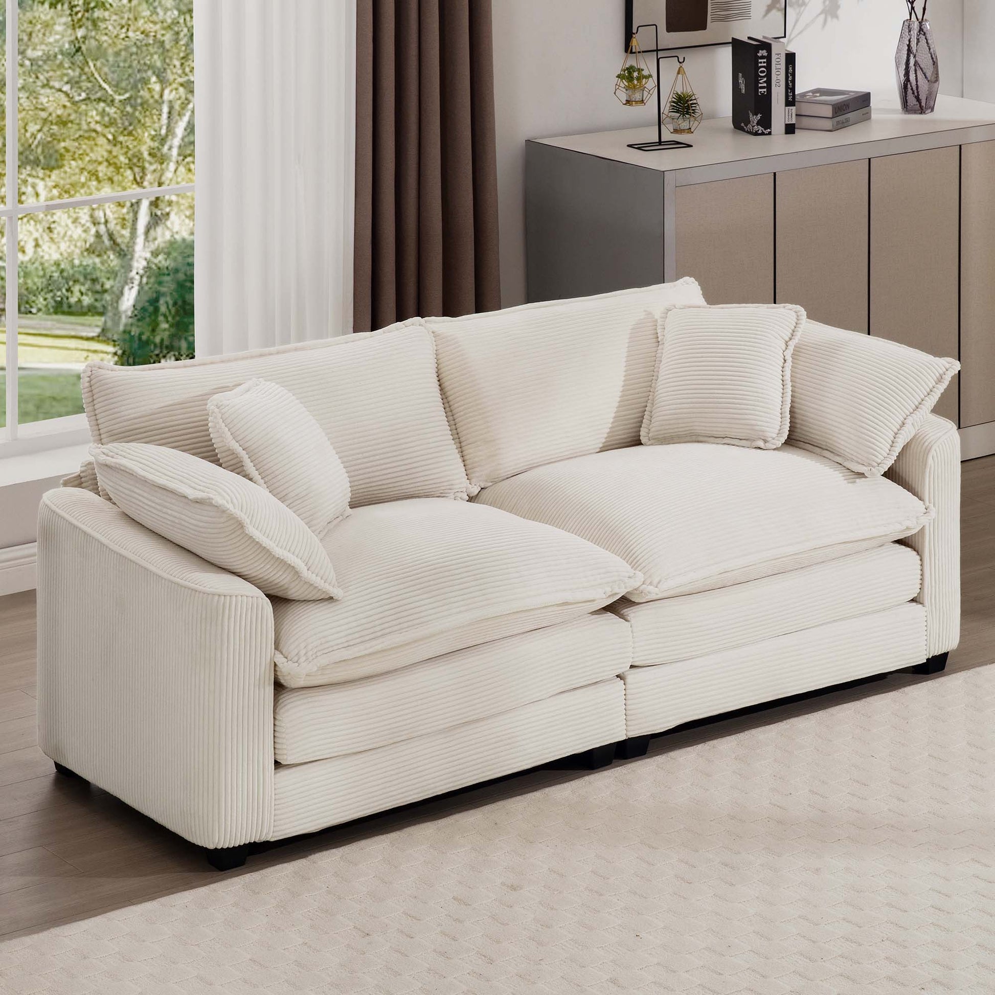 Modern 2 Seater With 4 Pillows, Upholstered Deep Seating Loveseat Home Essentials