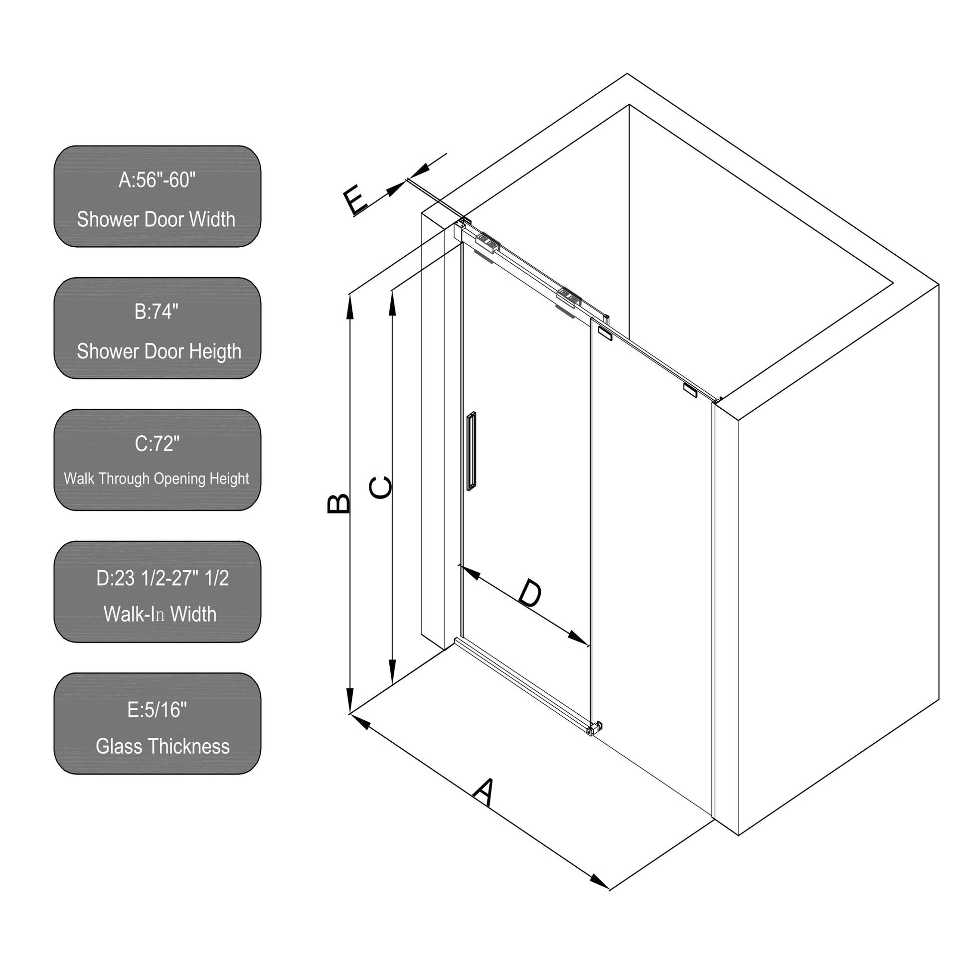 Semi-Frame Single Sliding Shower Door With Clear Tempered Glass Daily Nest