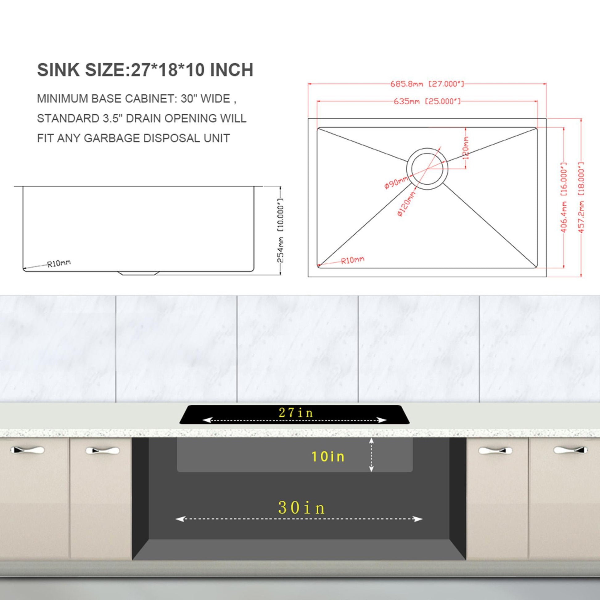 Modern Undermount Stainless Steel Kitchen Sink 16 Gauge, Deep Single Bowl Daily Nest