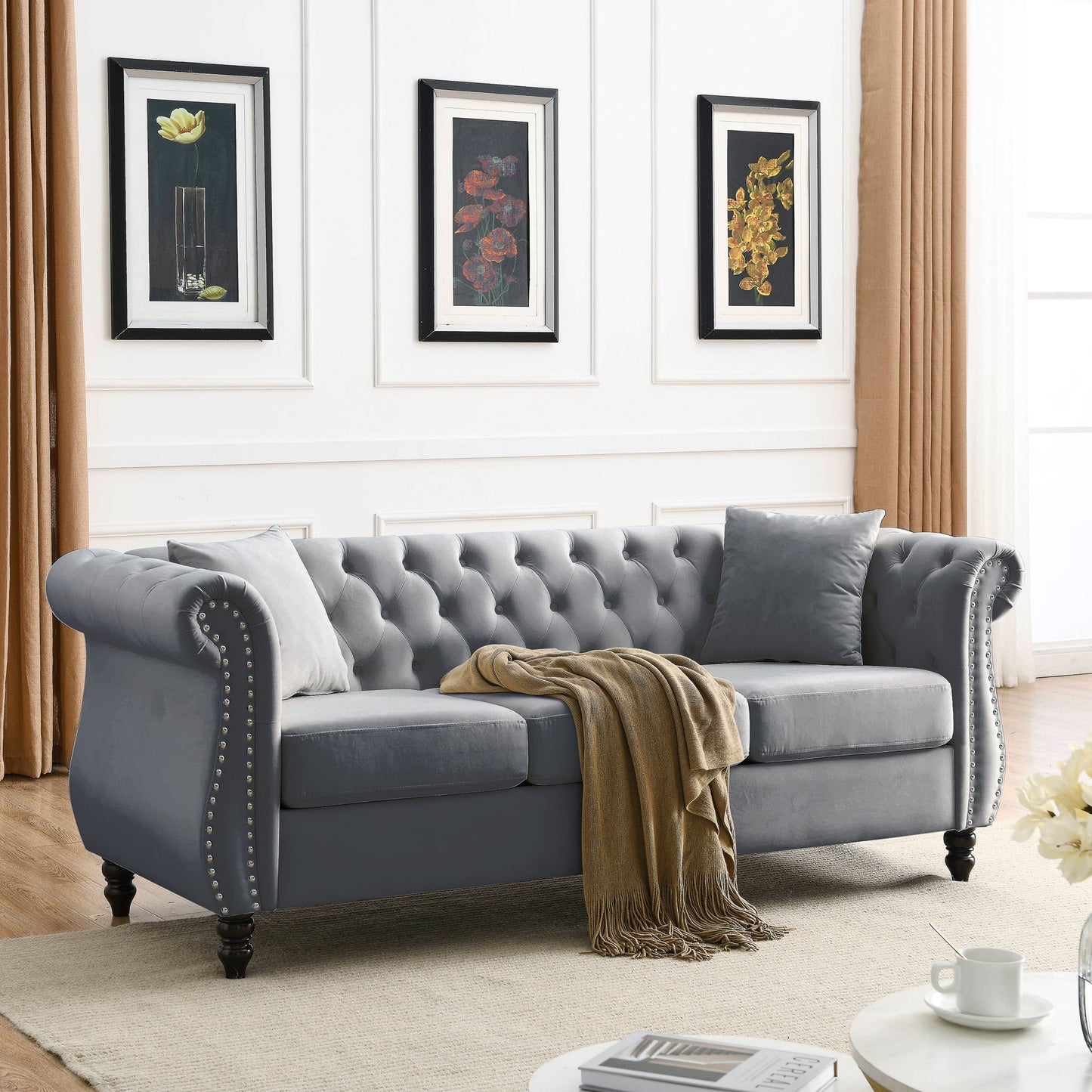 Chesterfield Sofa With Rolled Arms And Nailhead Trim Home Essentials