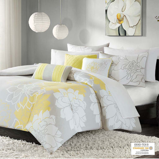 Lola - King 6 Piece Printed Duvet Cover Set - Yellow