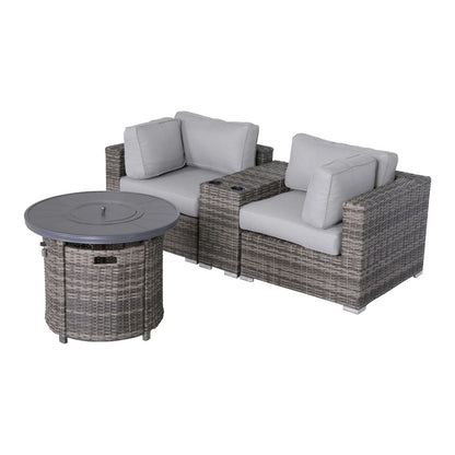 Rattan Patio Set With Comfortable Cushions And Fire Pit LSI Patio Furniture