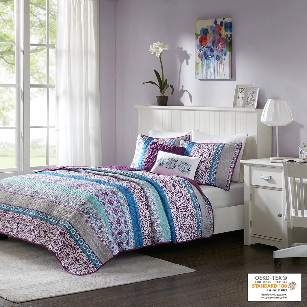 Joni - Twin Reversible Coverlet Set - Purple