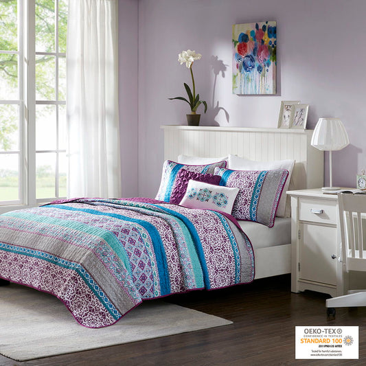 Joni - Reversible Coverlet Set - Purple Intelligent Design