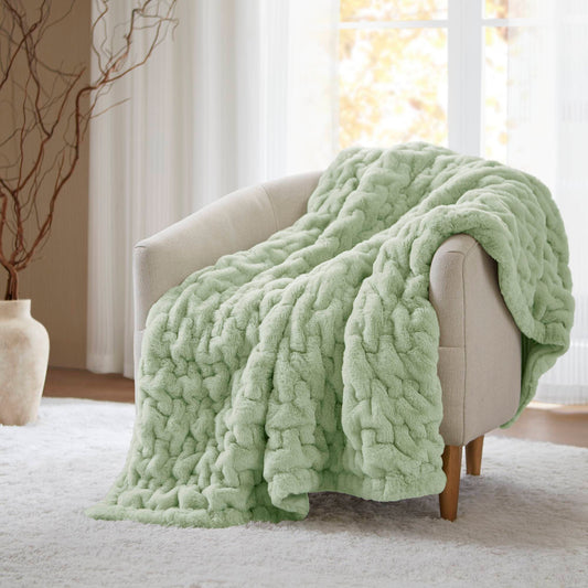 Ruched Fur - Throw - Sage Green Madison Park