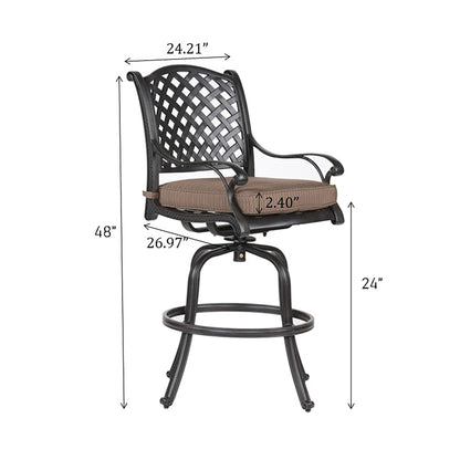 Elegant Cast Aluminum Counter Stool Set With Cushions, All Weather Design - Dark Brown Home Essentials