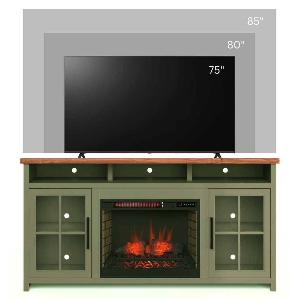 Vineyard - 74" Fireplace TV Stand Console For TVs Up To 85" - Sage Green And Fruitwood Legends