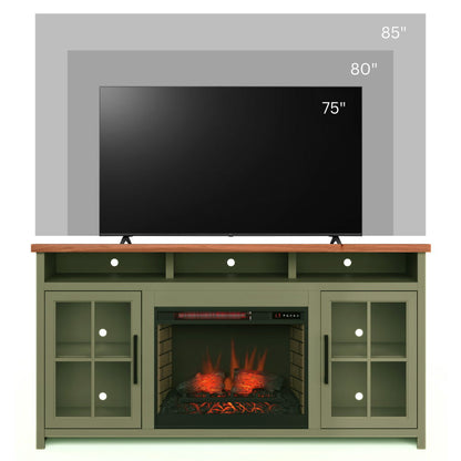 Vineyard - 74" Fireplace TV Stand Console For TVs Up To 85" - Sage Green And Fruitwood Legends