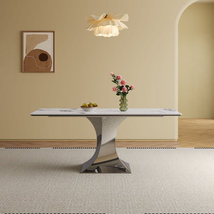 Modern Rectangular Dining Table For 6 - 8, Plated Hourglass Base Home Essentials