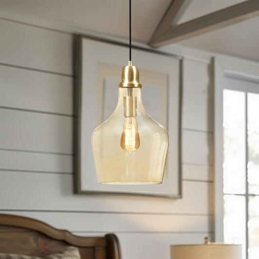 Auburn - Bell Shaped Glass Pendant - Gold / Amber INK+IVY