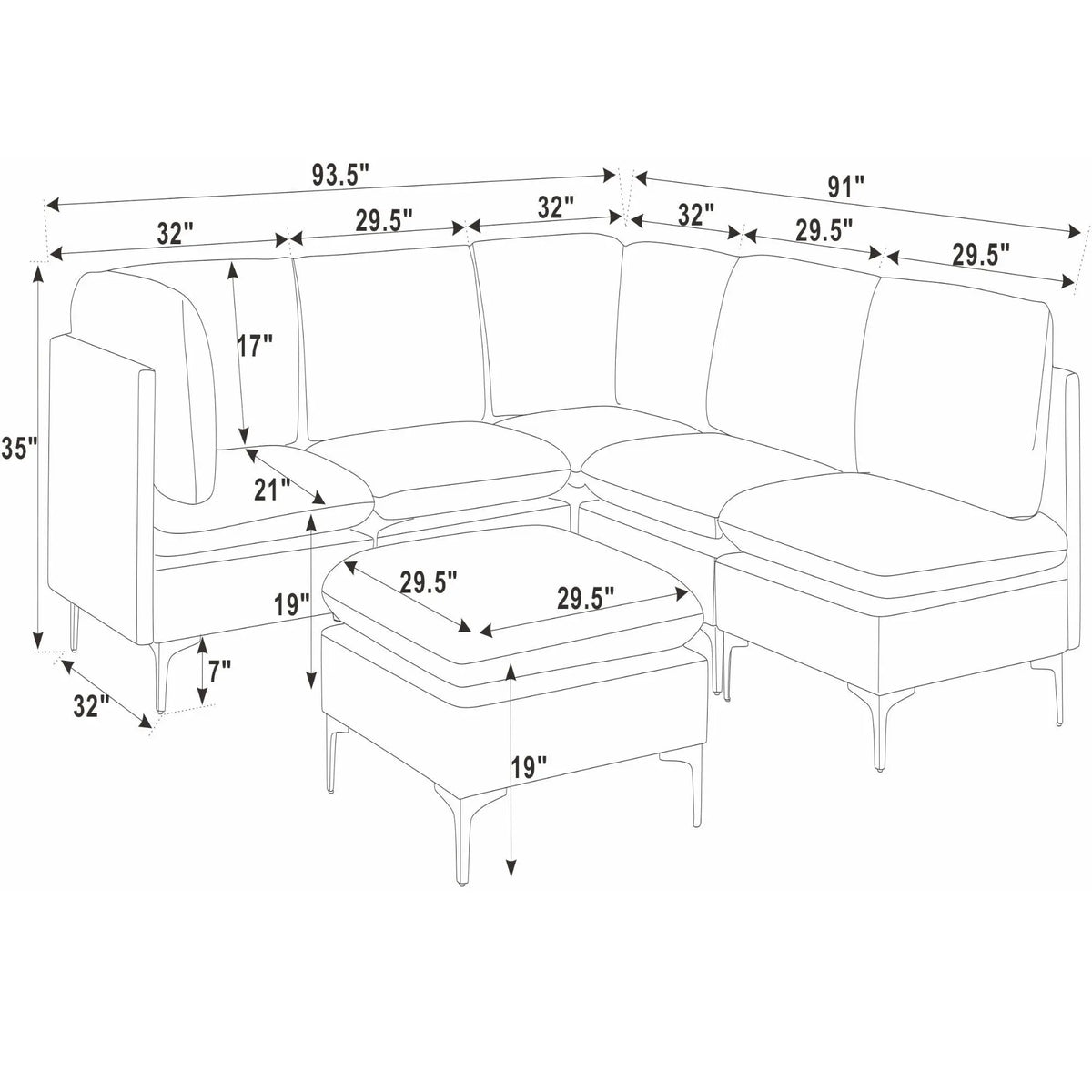 Upholstered Modular Sectional & Tall Legs Home Essentials