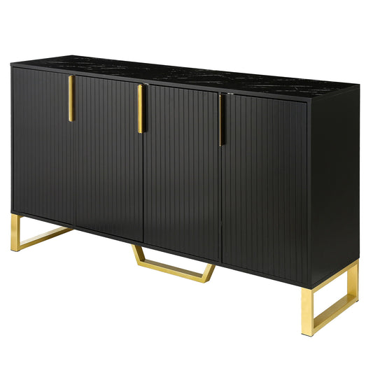 Modern Sideboard With Four Doors, Metal Handles & Legs And Adjustable Shelves Kitchen Cabinet Hearth and Haven