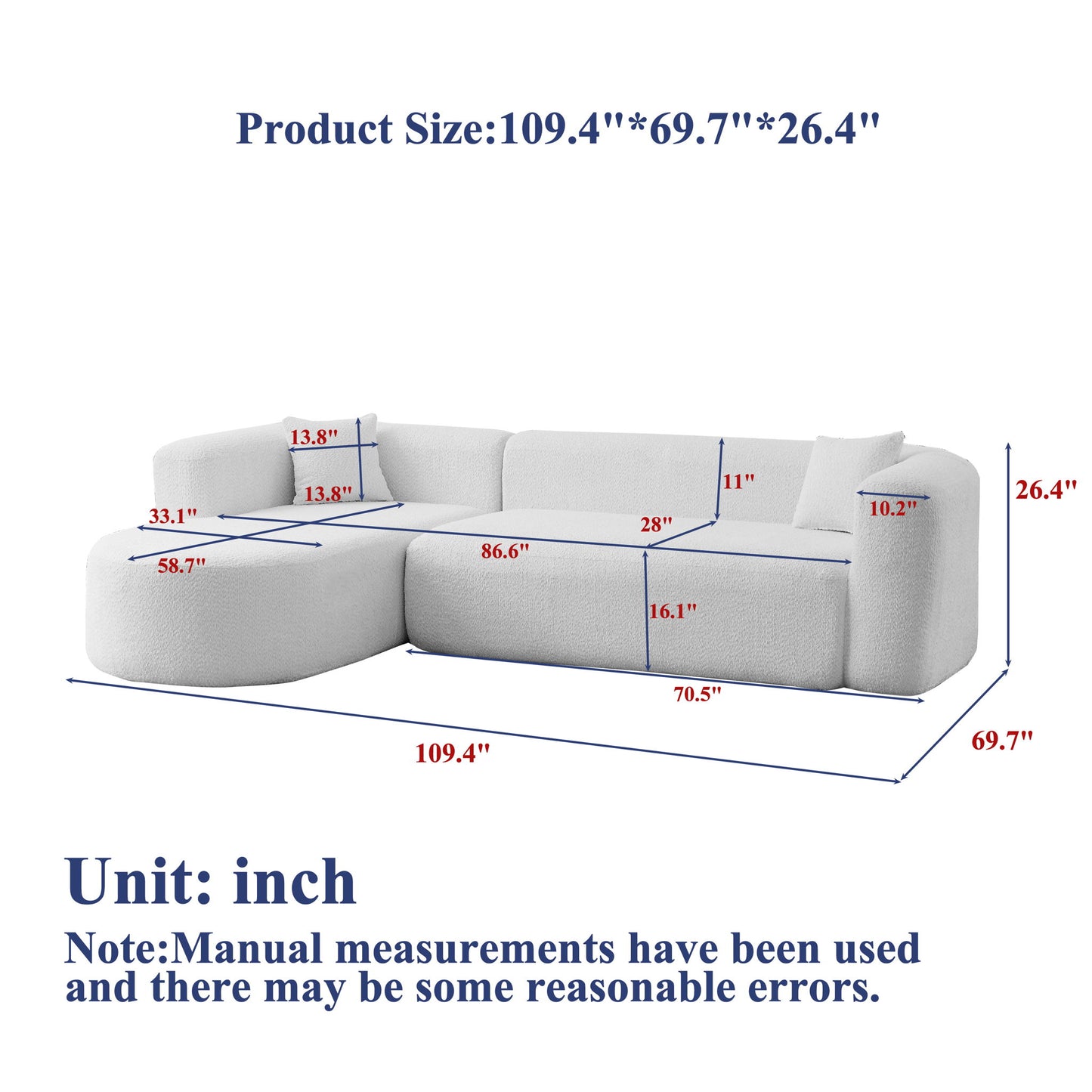 L - Shape Boneless Cloud Couch With 2 Throw Pillows For Living Room Home Essentials