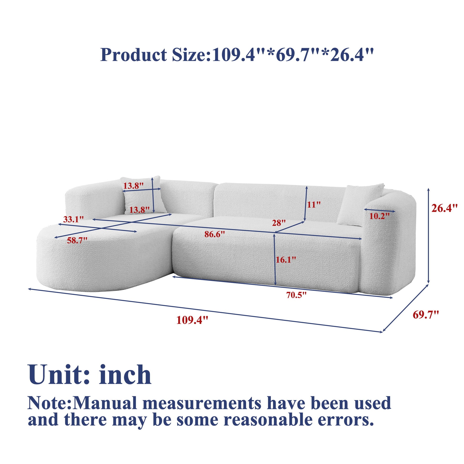 L - Shape Boneless Cloud Couch With 2 Throw Pillows For Living Room Home Essentials