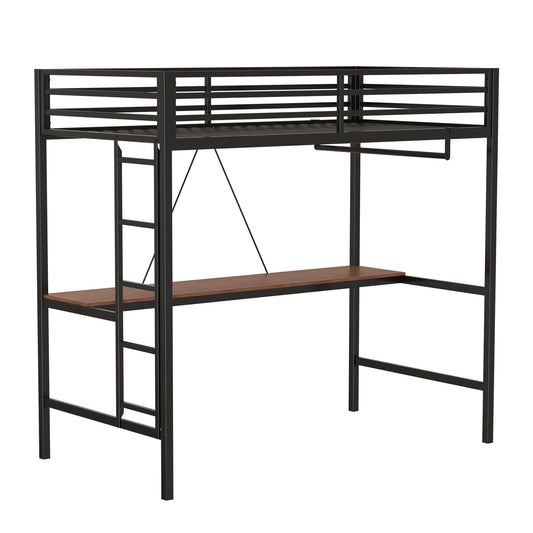 Adam - Twin Loft Bunk Bed With Cinnamon Wood Desk And Closet Rod - Black House & Home Furniture