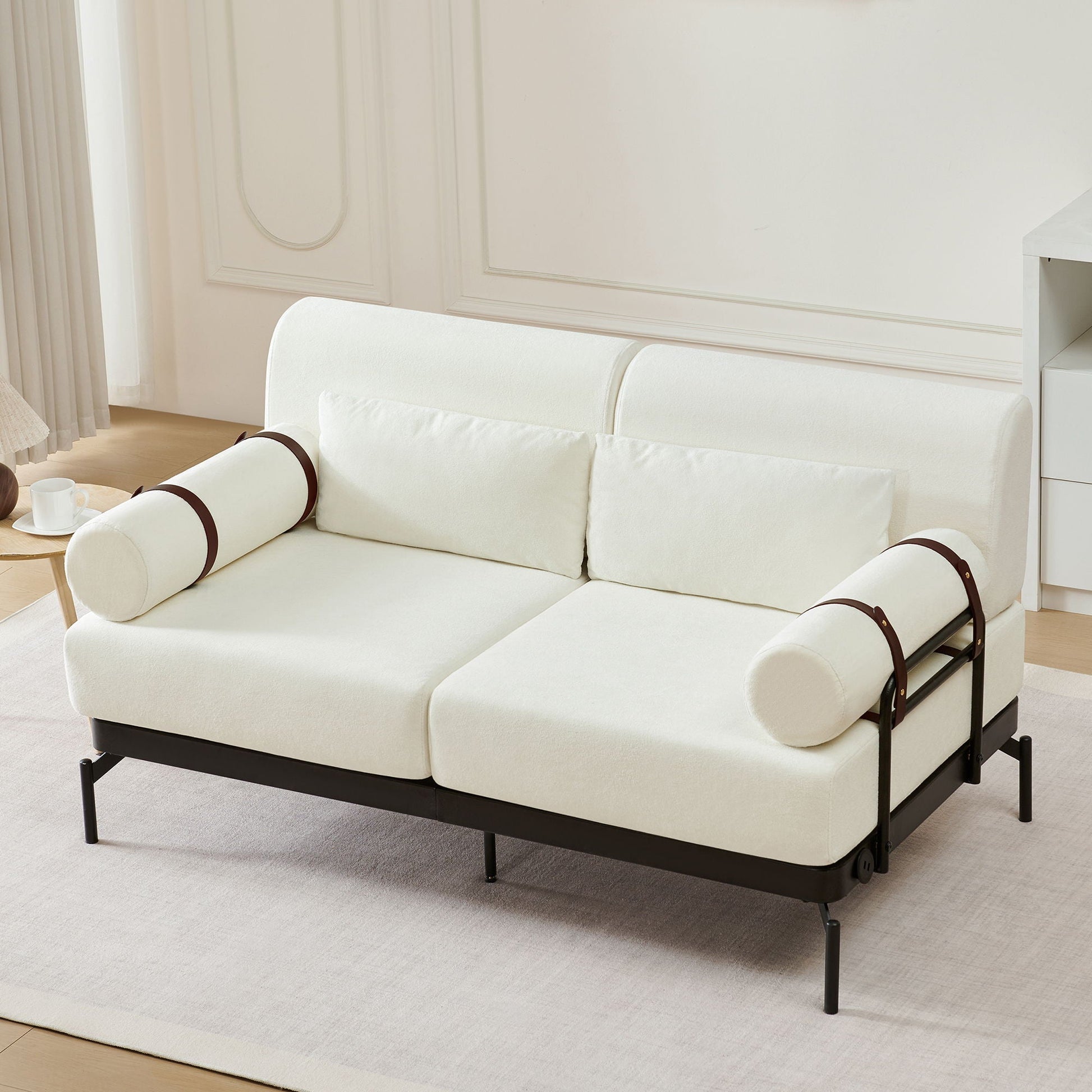 Modern Loveseat Sofa 2 Seater With USB Ports, Cylindrical Armrests Hearth and Haven