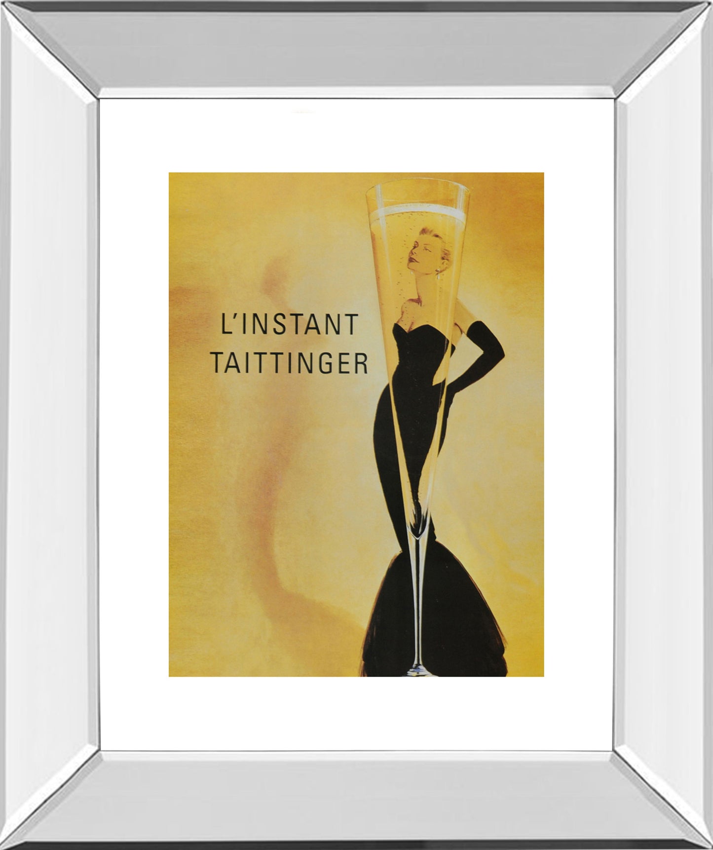 Taittinger - Mirror Framed Print Wall Art- Yellow - Yellow