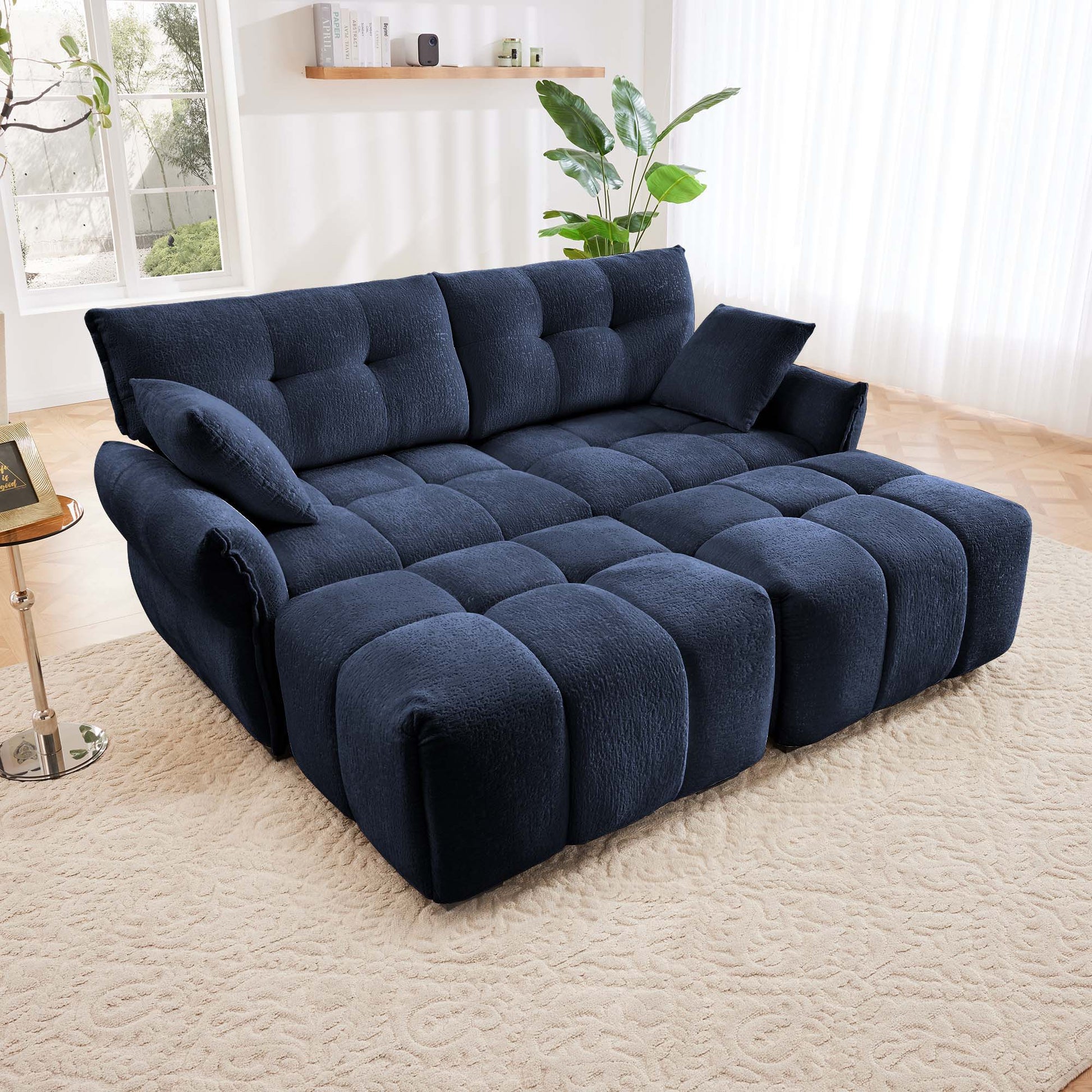 Sofa Set With Ottoman And Pillows, Textured, High Resilience Cushions Home Essentials
