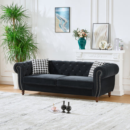 Chesterfield Upholstery Fabric Sofa With Roll Armrest & Nailhead Home Essentials